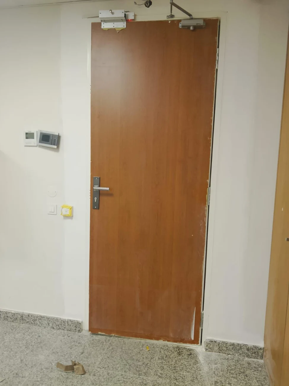 Porta de segurança com acabamento faia