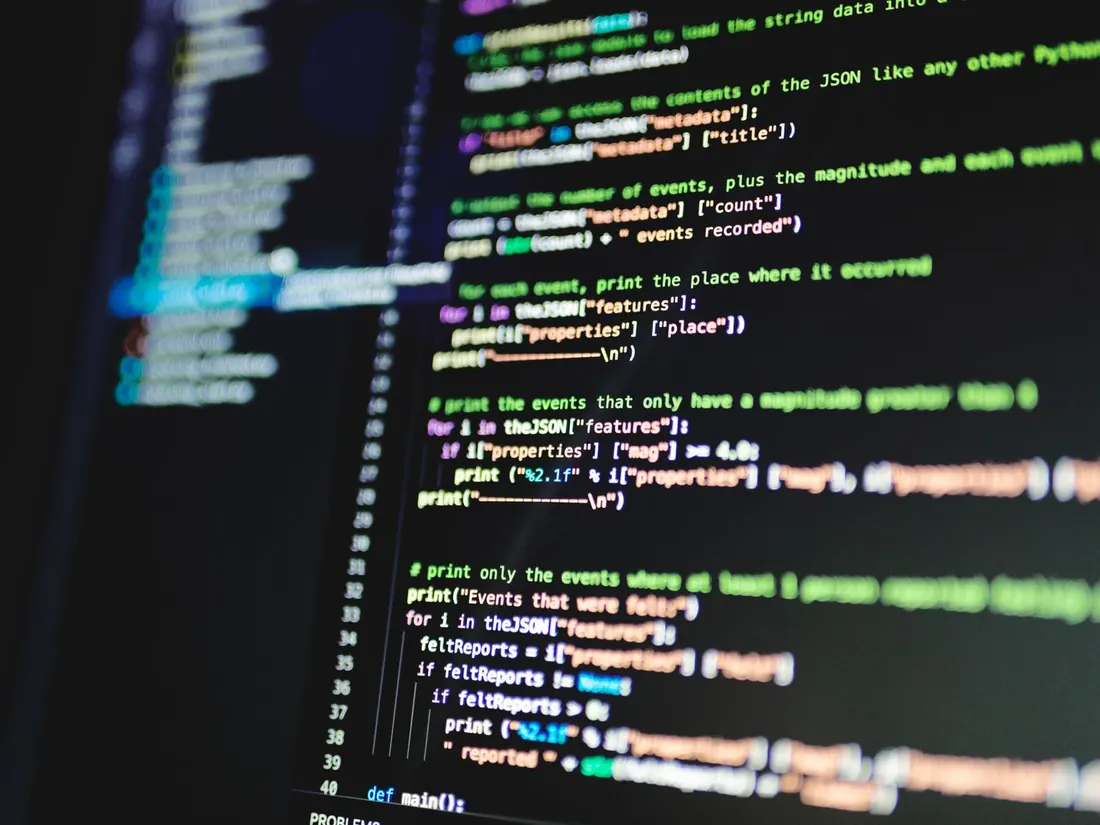 Código de programação num ecrã